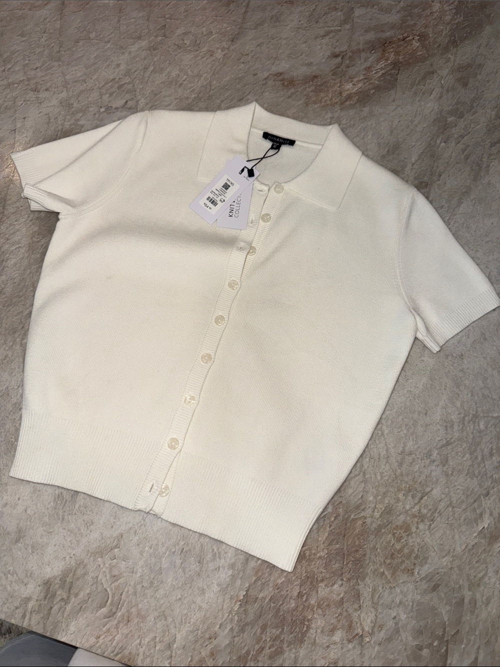 Dynamite Cream Short-Sleeve Button-Down Polo Sweater Top